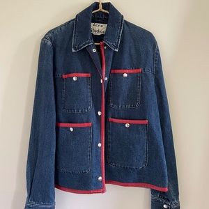 ACNE STUDIOS DENIM JACKET WITH RED LEATHER TRIM